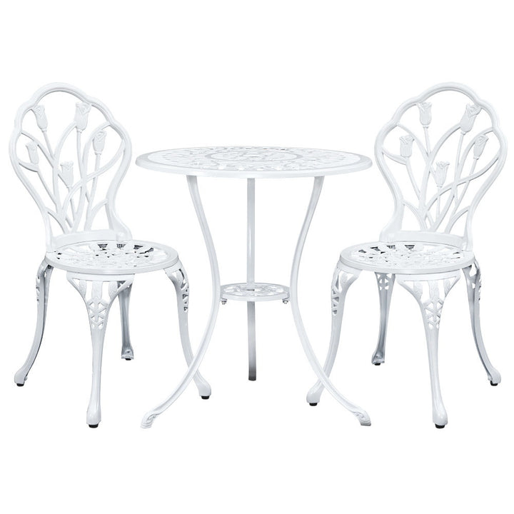 Gardeon 3PC Outdoor Setting Bistro Set Chairs Table Cast Aluminum Patio Furniture Tulip White