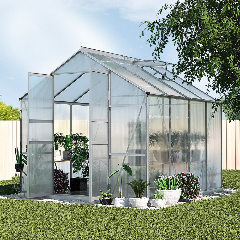 Greenfingers Greenhouse 2.42x2.5x2.26M Aluminium Double Doors Green House Garden Shed