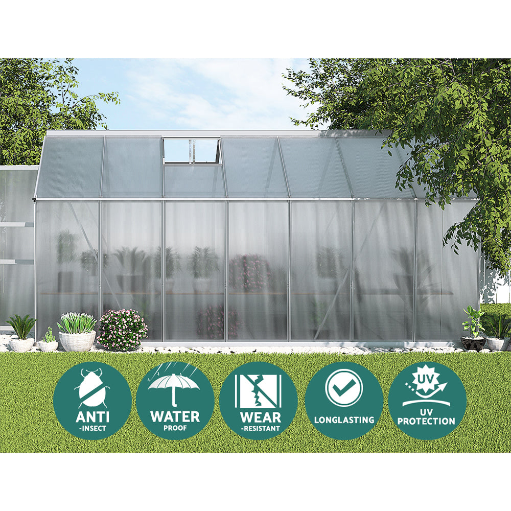 Greenfingers Greenhouse 4.1x2.5x2.26M Double Doors Aluminium Green House Garden Shed