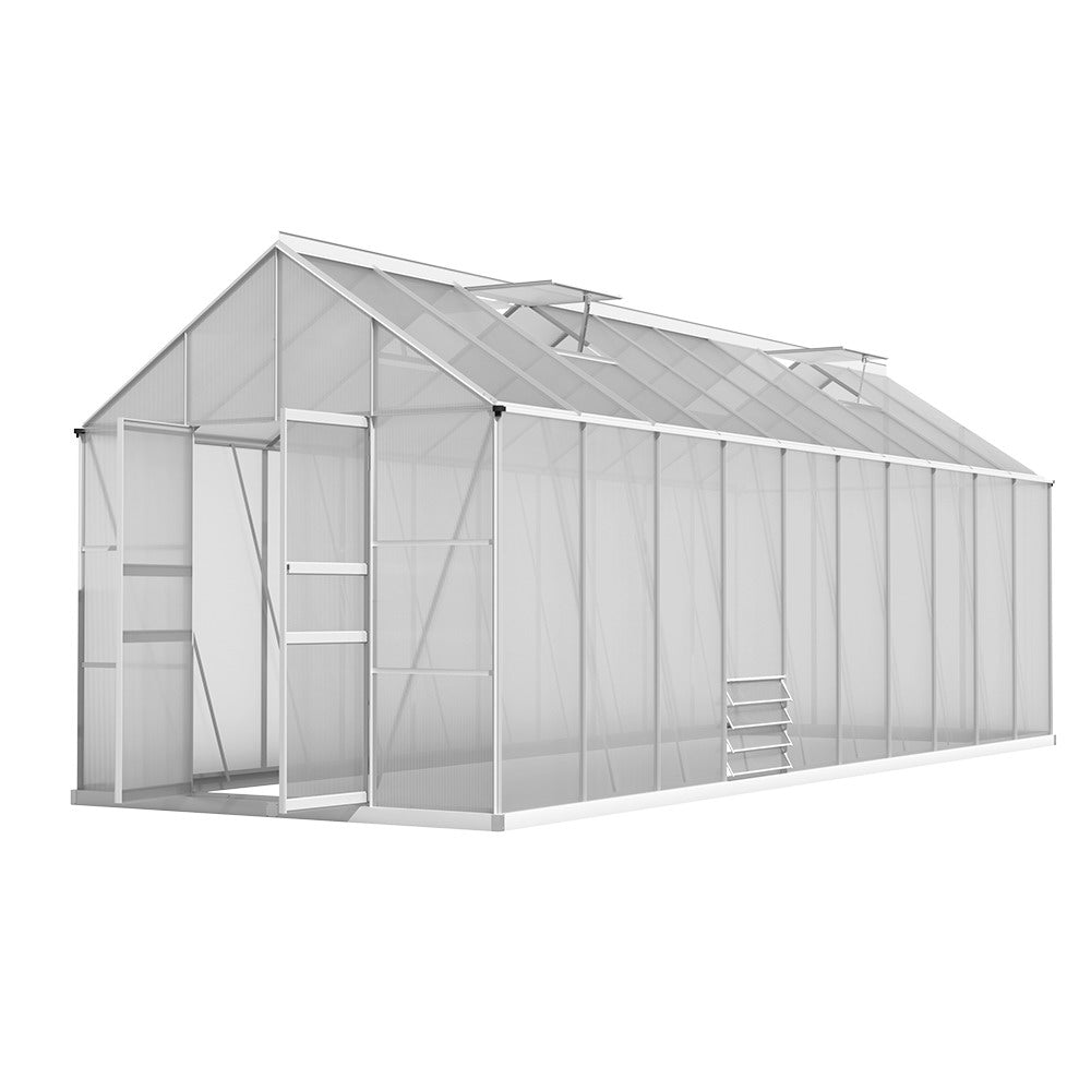 Greenfingers Greenhouse 6.03x2.44x2.68M Double Doors Aluminium Green House Garden Shed