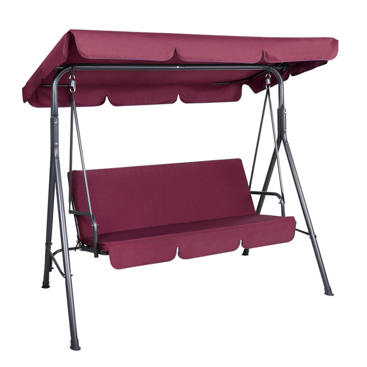 Gardeon Outdoor Swing Chair Garden Bench Furniture Canopy 3 Seater Wine Red