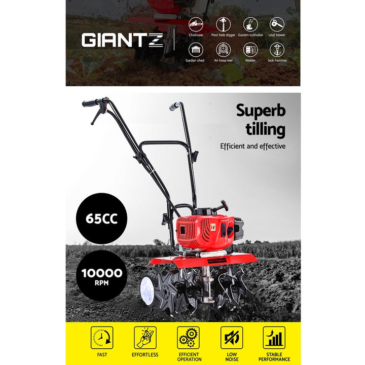 Giantz 65CC Tiller Garden Cultivator Rototiller 6 Blades Soil Plower Rotary Hoe