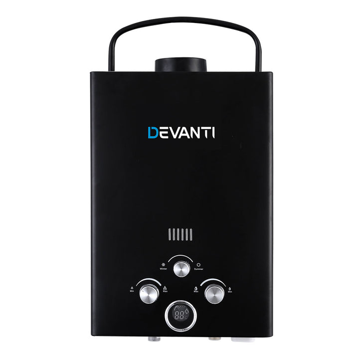 Devanti Portable Gas Water Heater 8L/Min LPG System Black