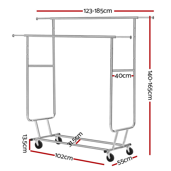 Artiss Clothes Rack Airer Double Rail Coat Stand Adjustable Hanger