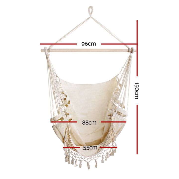 Gardeon Hanging Hammock Chair Outdoor Swing Hammocks Tassel Cream