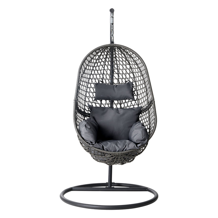 Gardeon Outdoor Egg Swing Chair Wicker Rattan Furniture Pod Stand Cushion Black