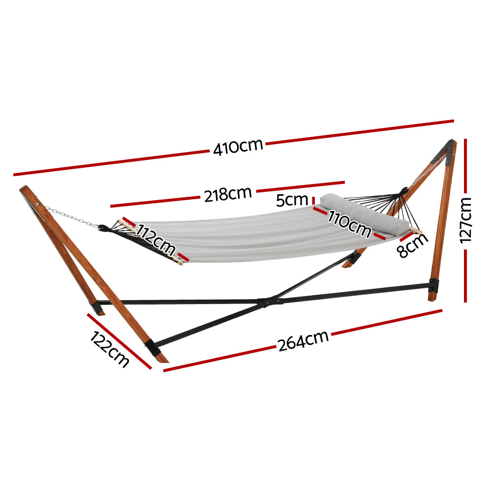 Gardeon Hammock Bed Outdoor Camping Timber Hammock with Stand Grey