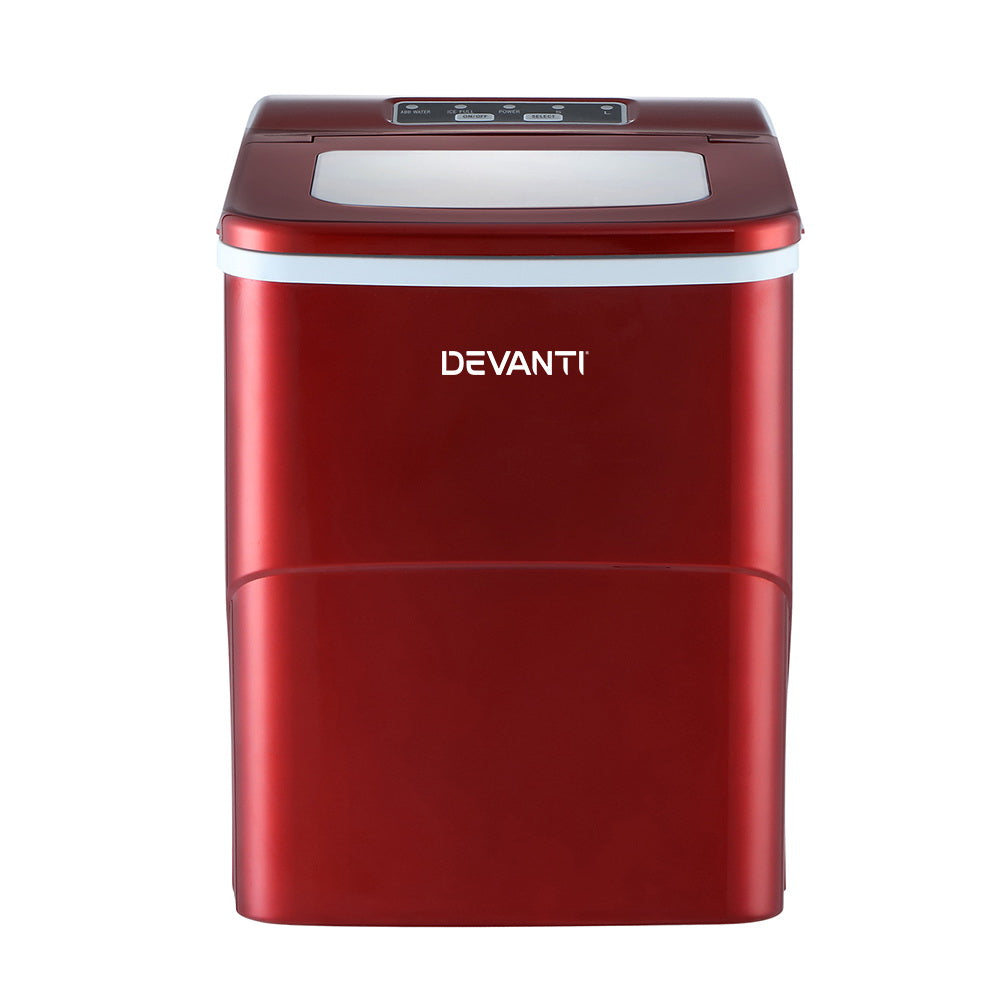 DEVANTi Portable Ice Cube Maker Machine 2L Home Bar Benchtop Easy Quick Red