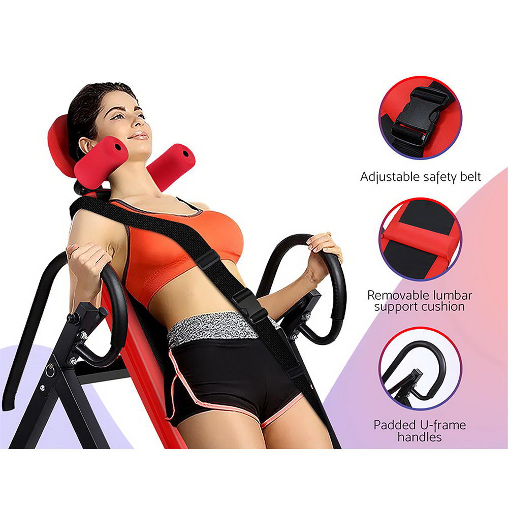 Everfit Inversion Table Gravity Exercise Inverter Back Stretcher Home Gym Red