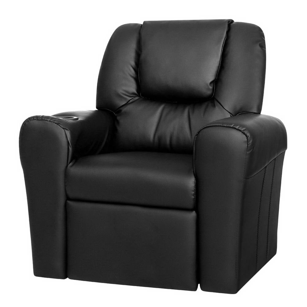 Keezi Kids Recliner Chair PU Leather Sofa Lounge Couch Children Armchair Black