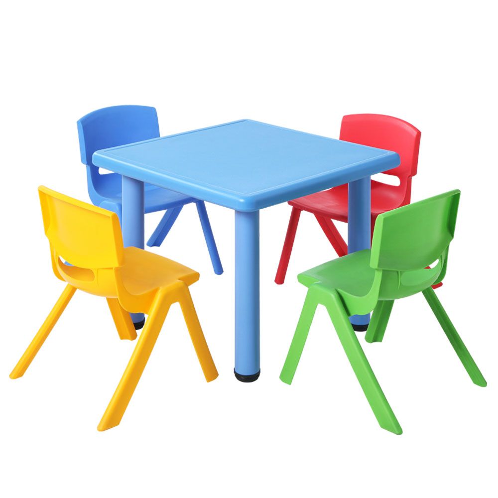 Keezi 5PCS Kids Table and Chairs Set Children Study Desk Furniture Plastic 4 Chairs