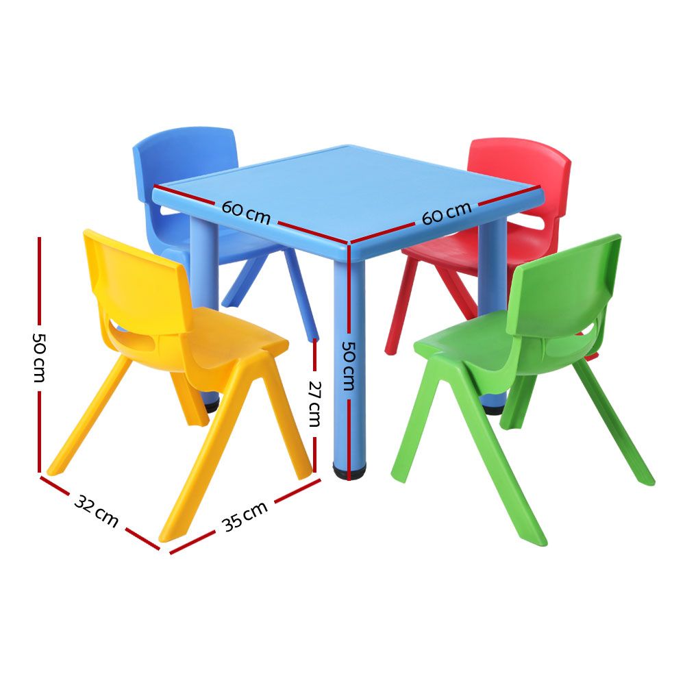 Keezi 5PCS Kids Table and Chairs Set Children Study Desk Furniture Plastic 4 Chairs