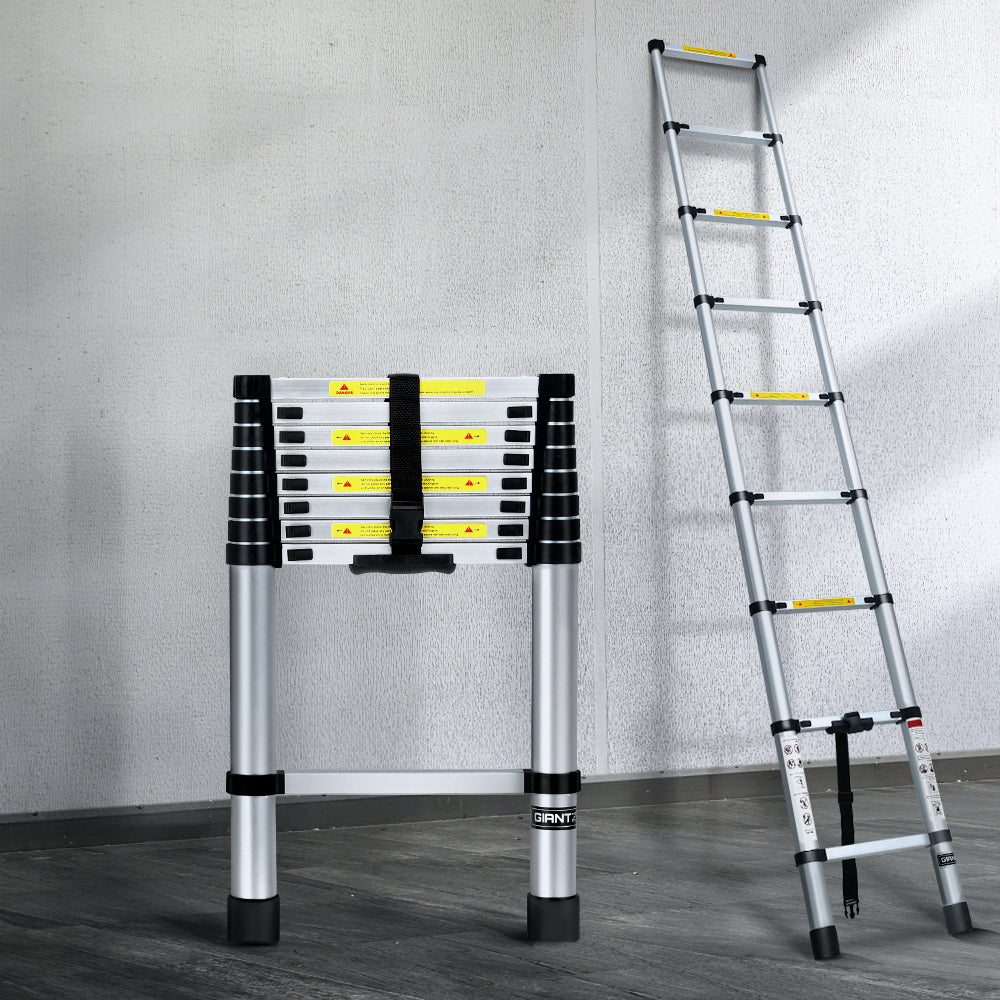 Giantz 2.6M Telescopic Ladder Aluminium Extension Extendable Steps Adjustable Height