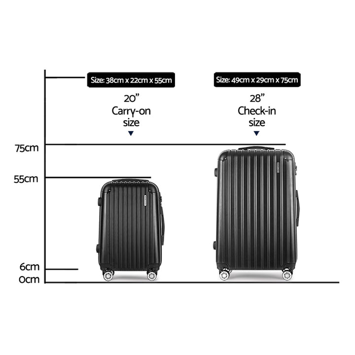 Wanderlite 2pcs Luggage Trolley Set Travel Suitcase Carry On Hard Case Lightweight Black