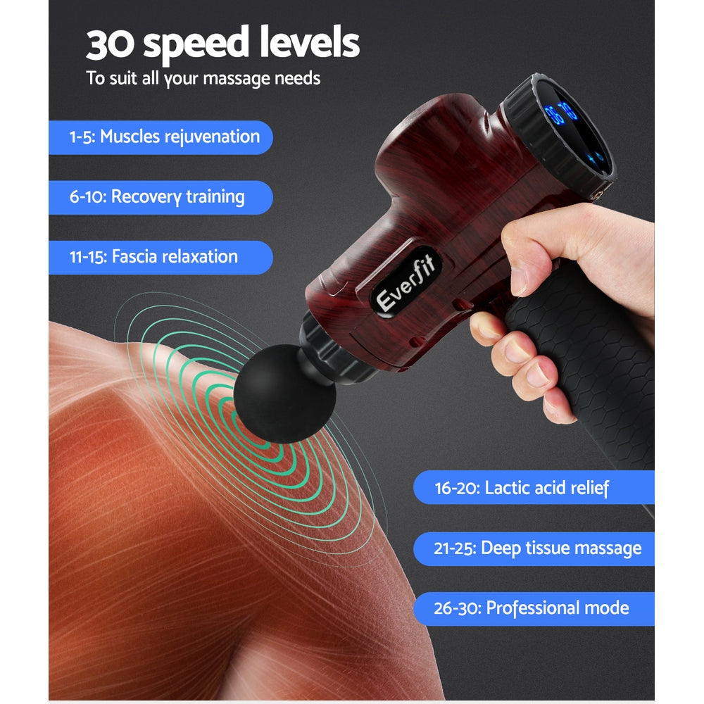 Everfit Massage Gun 30 Speed 6 Heads Vibration Muscle Massager Chargeable Red