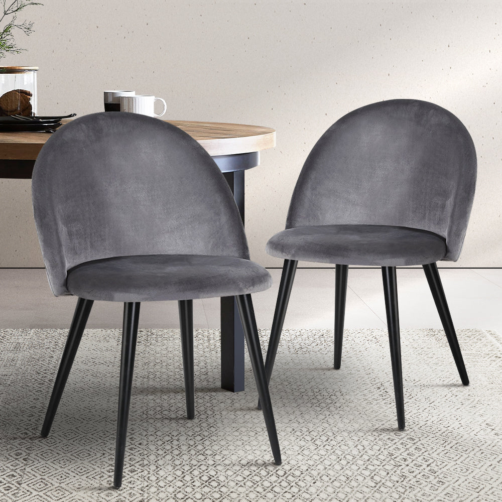 Artiss Dining Chairs Set of 2 Velvet Solid Curved Dark Grey