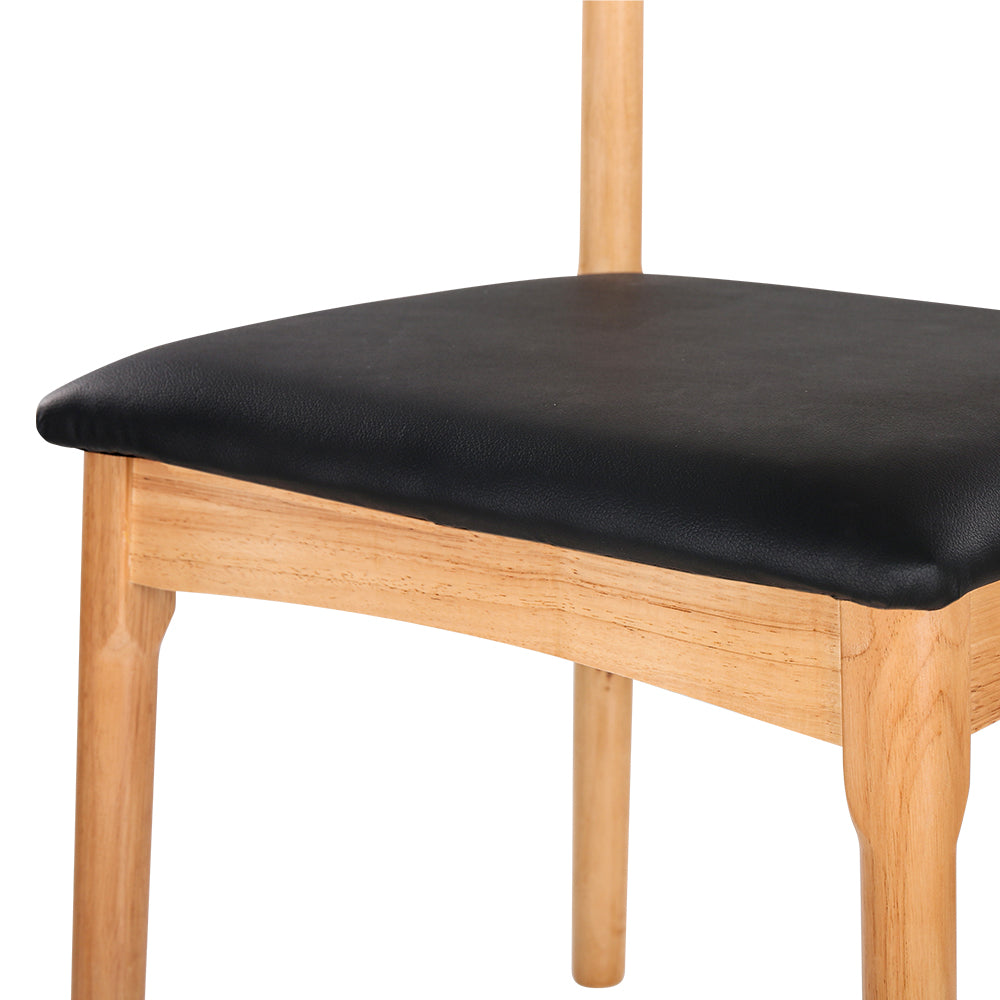 Artiss Dining Chair Rubber Wood Leather Seat Black