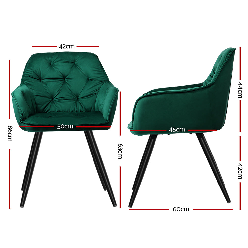 Artiss Dining Chairs Set of 2 Velvet Diamond Tufted Armchair Green