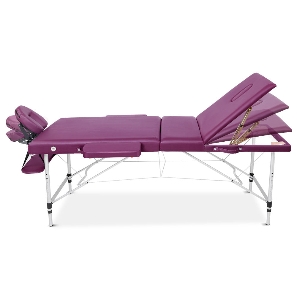 Zenses Massage Table 75cm Portable 3 Fold Aluminium Beauty Bed Violet