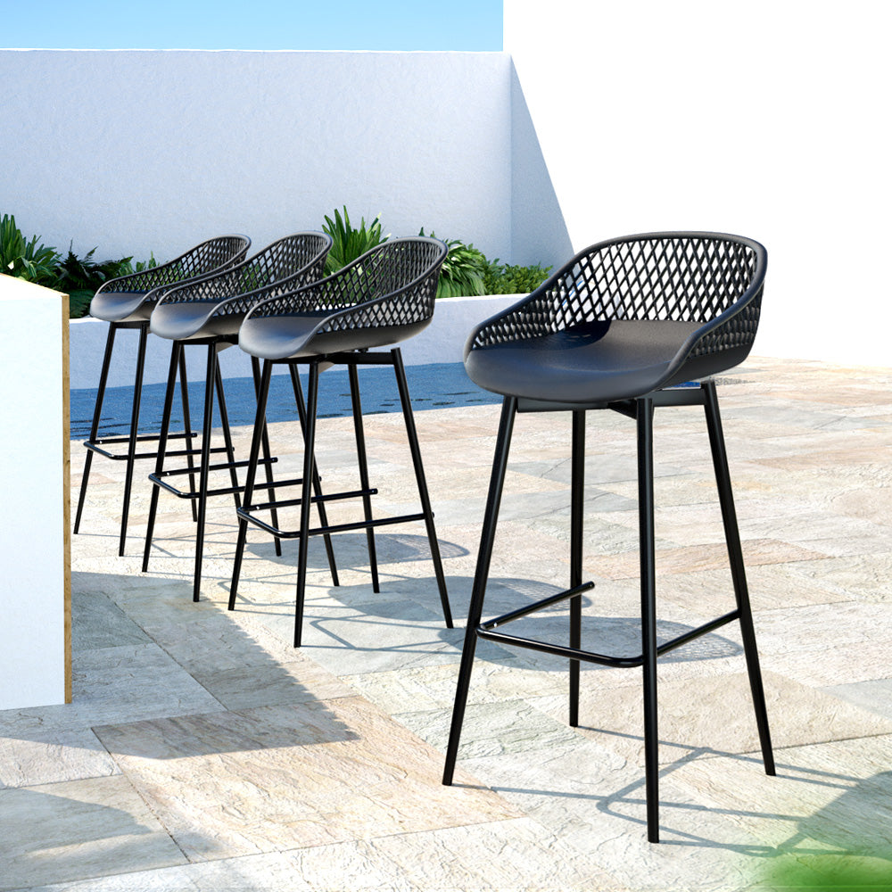 Gardeon 4-Piece Outdoor Bar Stools Plastic Metal Dining Chair Balcony