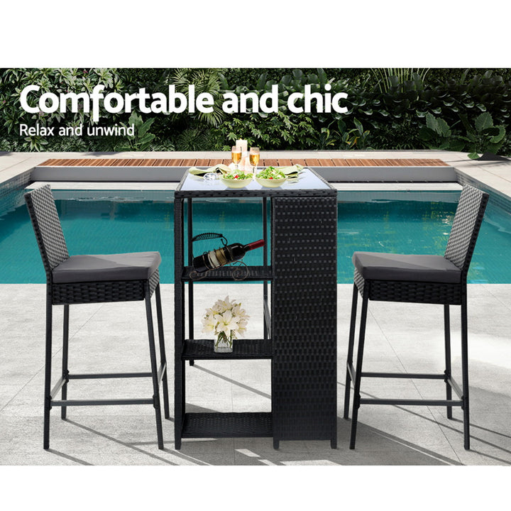 Gardeon 3-Piece Outdoor Bar Set Patio Dining Chairs Wicker Table Stools