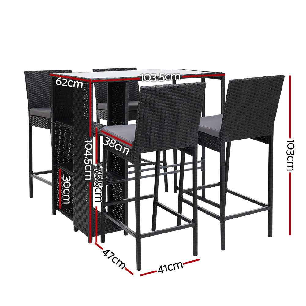 Gardeon 5-Piece Outdoor Bar Set Patio Dining Chairs Wicker Table Stools