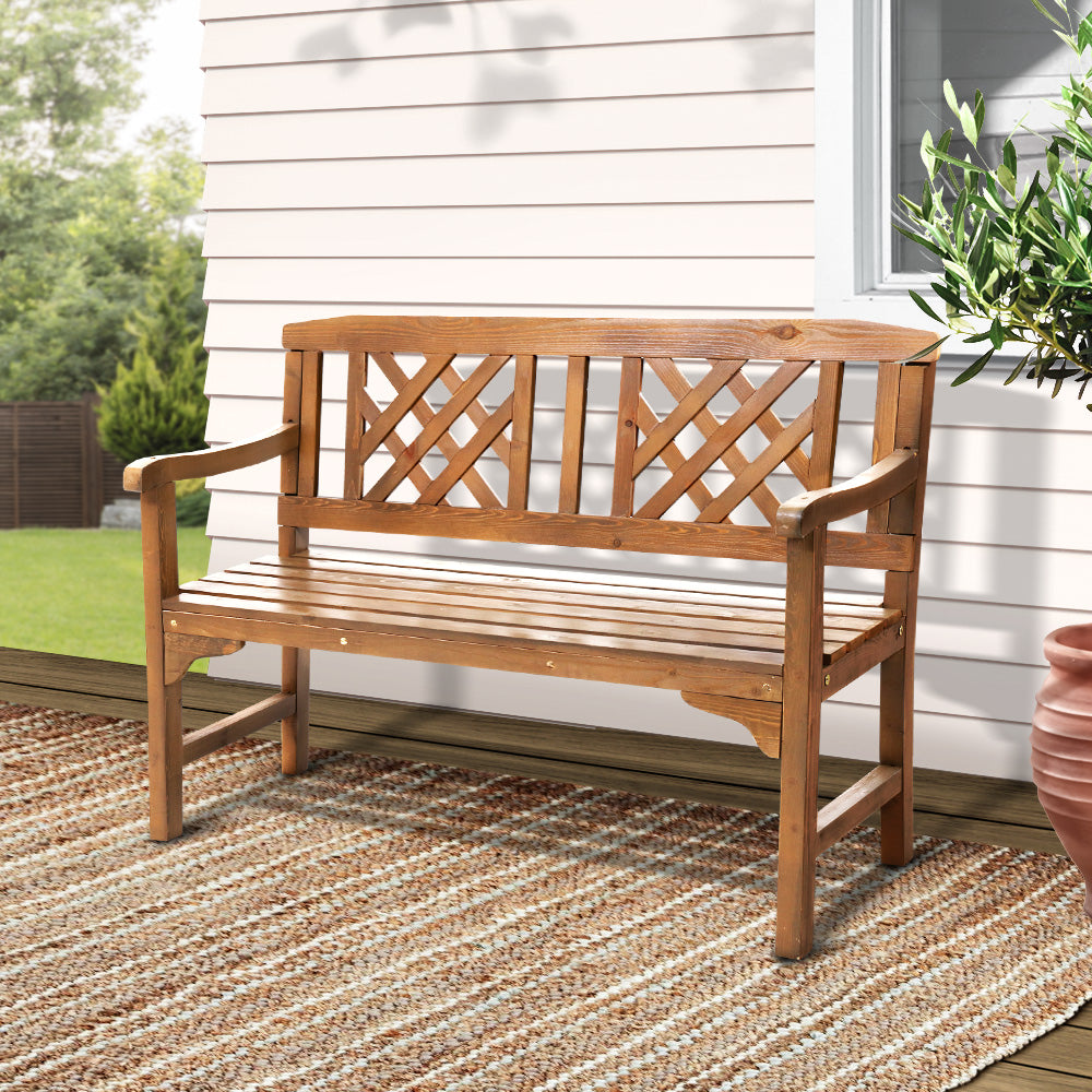 Gardeon Outdoor Garden Bench Wooden Chair 2 Seat Patio Furniture Lounge Natural