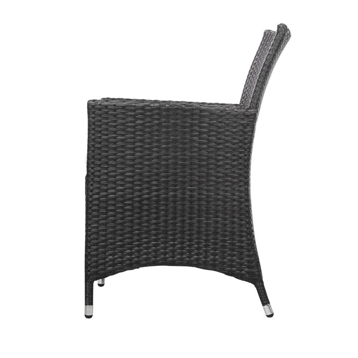 Gardeon 3PC Outdoor Bistro Set Patio Furniture Wicker Setting Chairs Table Cushion Black