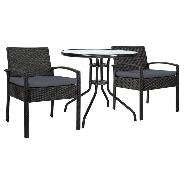 Gardeon 3PC Bistro Set Outdoor Furniture Rattan Table Chairs Cushion Patio Garden Felix