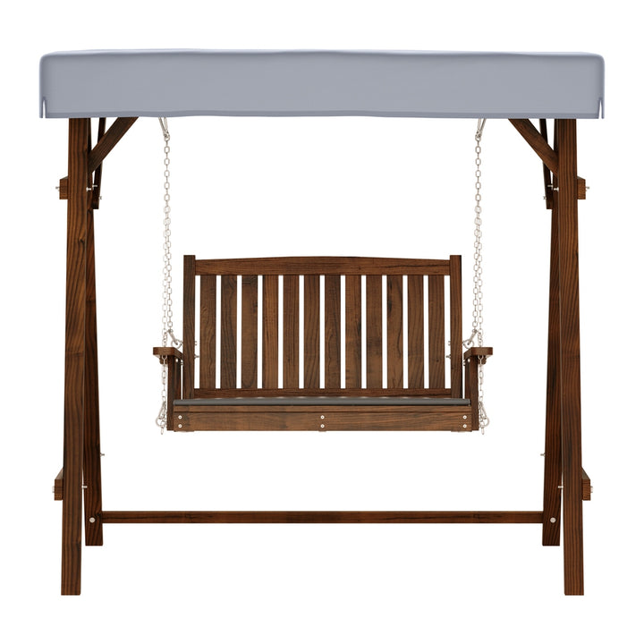 Gardeon Outdoor Wooden Swing Chair Garden Bench Canopy Cushion 2 Seater Charcoal