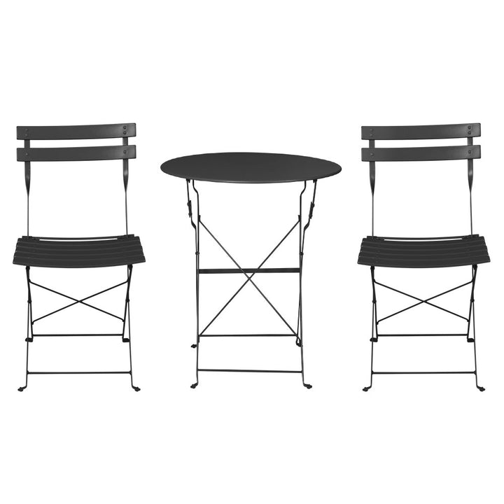 Gardeon 3PC Outdoor Bistro Set Steel Table and Chairs Patio Furniture Black