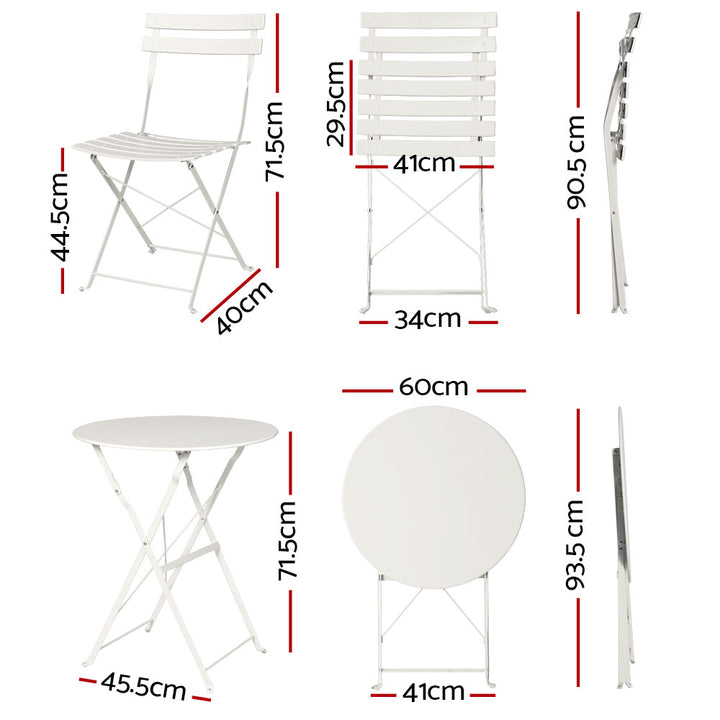 Gardeon 3PC Outdoor Bistro Set Steel Table and Chairs Patio Furniture White