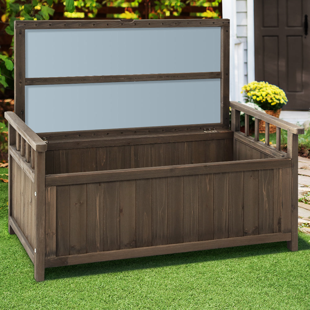 Gardeon Outdoor Storage Bench Box Wooden Garden Toy Tool Sheds Patio Furniture Brown