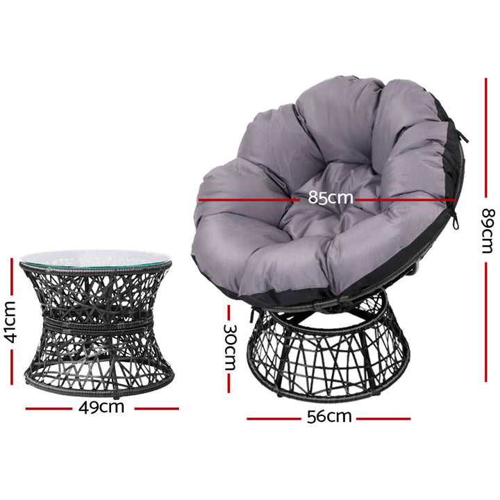 Gardeon Outdoor Lounge Setting Papasan Chair Wicker Table Garden Furniture Black