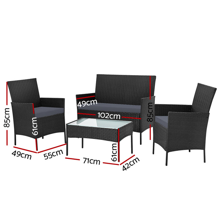 Gardeon 4 Seater Outdoor Sofa Set Wicker Setting Table Chair Furniture Black