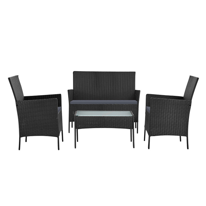 Gardeon 4 Seater Outdoor Sofa Set Wicker Setting Table Chair Furniture Dark Grey