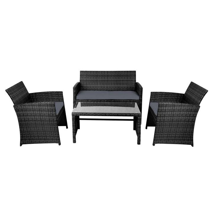 Gardeon 4 PCS Outdoor Sofa Set Rattan Chair Table Setting Garden Furniture Black