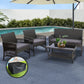 Gardeon 4PCS Outdoor Sofa Set with Storage Cover Wicker Harp Chair Table Grey