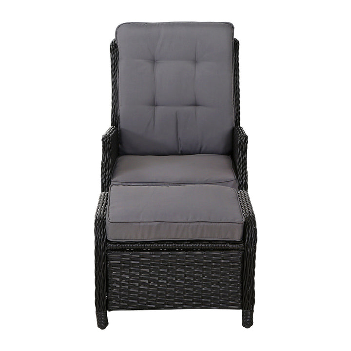 Gardeon Recliner Chair Sun lounge Wicker Lounger Outdoor Furniture Patio Adjustable Black