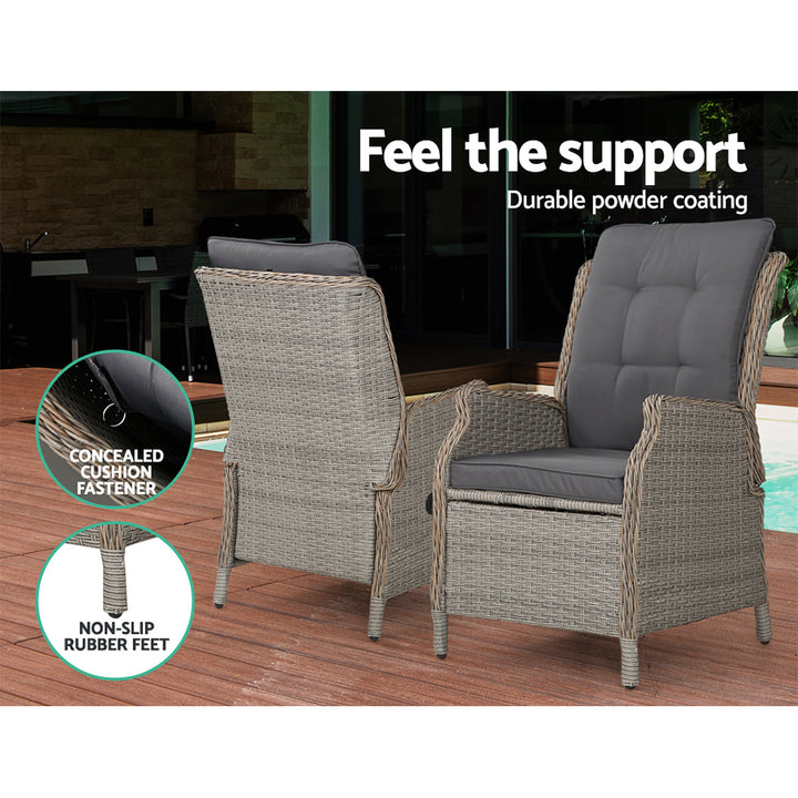 Gardeon Recliner Chair Sun lounge Wicker Lounger Outdoor Furniture Patio Adjustable Grey