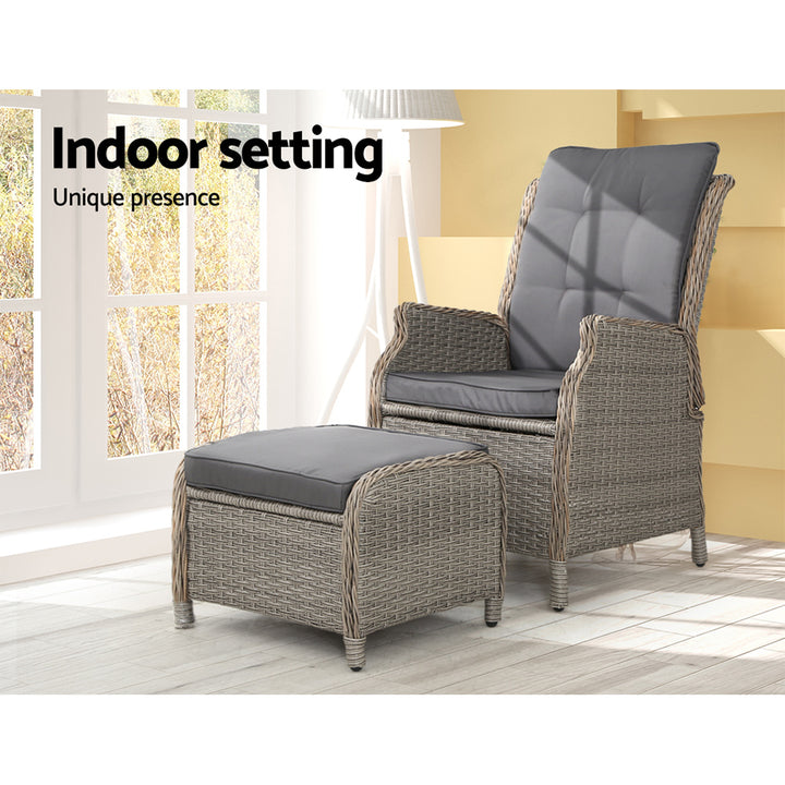 Gardeon Recliner Chair Sun lounge Wicker Lounger Outdoor Furniture Patio Adjustable Grey