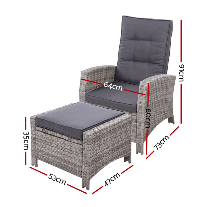 Gardeon Recliner Chair Sun lounge Wicker Lounger Outdoor Patio Furniture Adjustable Grey