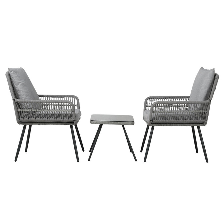 Gardeon 3PC Outdoor Furniture Bistro Set Lounge Setting Chairs Table Patio Grey