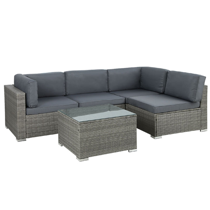 Gardeon 5-Piece Outdoor Sofa Set Wicker Couch Lounge Setting 4 Seater Grey