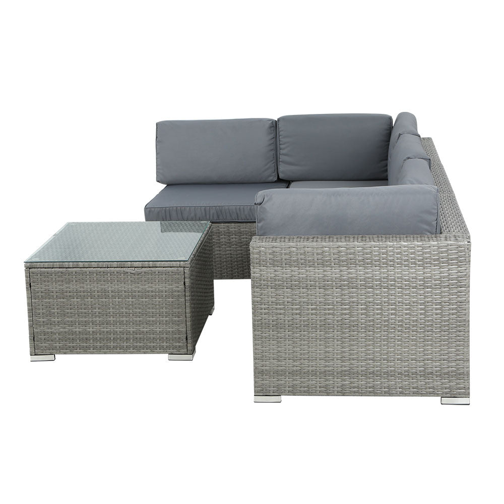 Gardeon 5-Piece Outdoor Sofa Set Wicker Couch Lounge Setting 4 Seater Grey