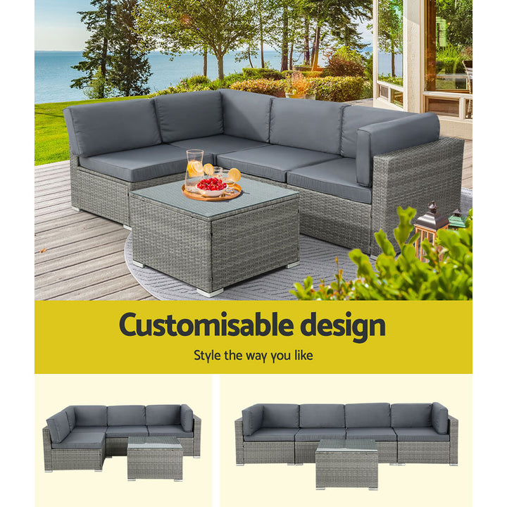 Gardeon 5-Piece Outdoor Sofa Set Wicker Couch Lounge Setting 4 Seater Grey