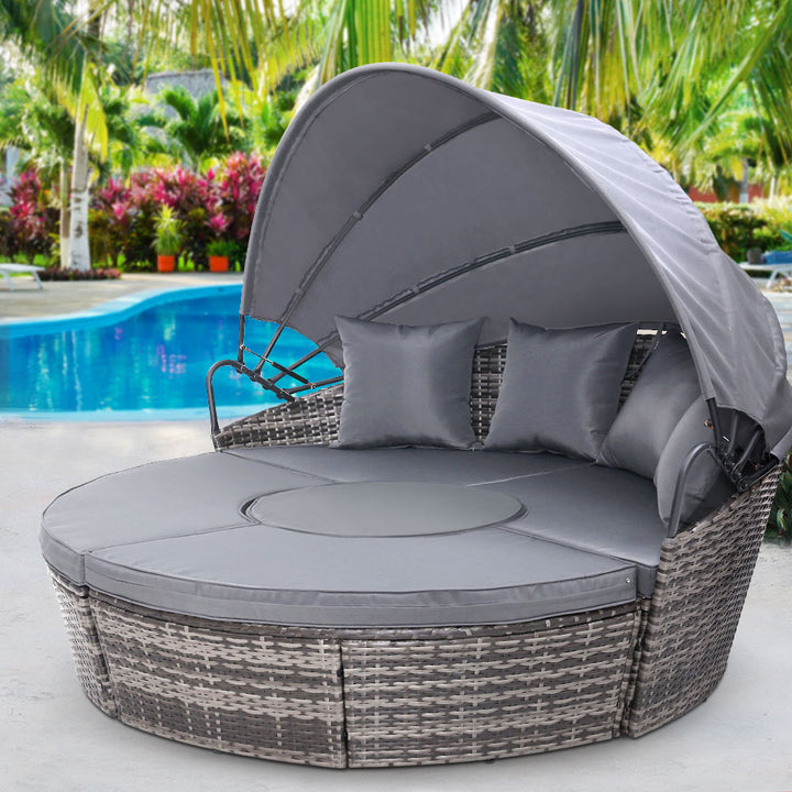 Gardeon Sun Lounge Setting Wicker Lounger Day Bed Patio Outdoor Furniture Grey