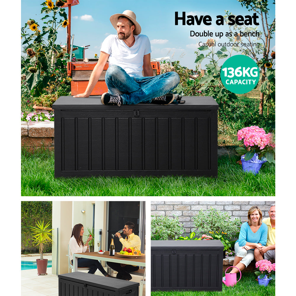 Gardeon Outdoor Storage Box 240L Container Lockable Garden Bench Tool Shed Black