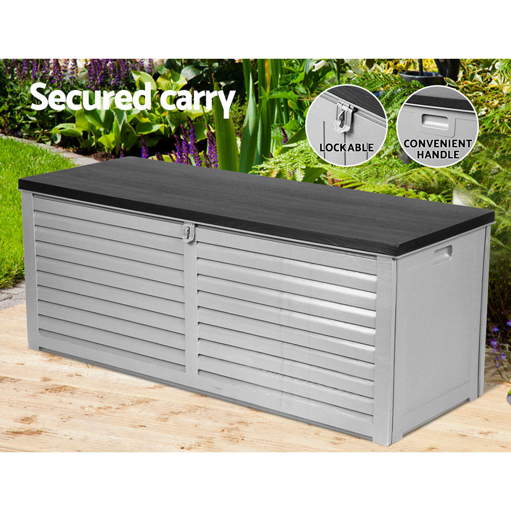 Gardeon Outdoor Storage Box 390L Container Lockable Garden Bench Tools Toy Shed Black