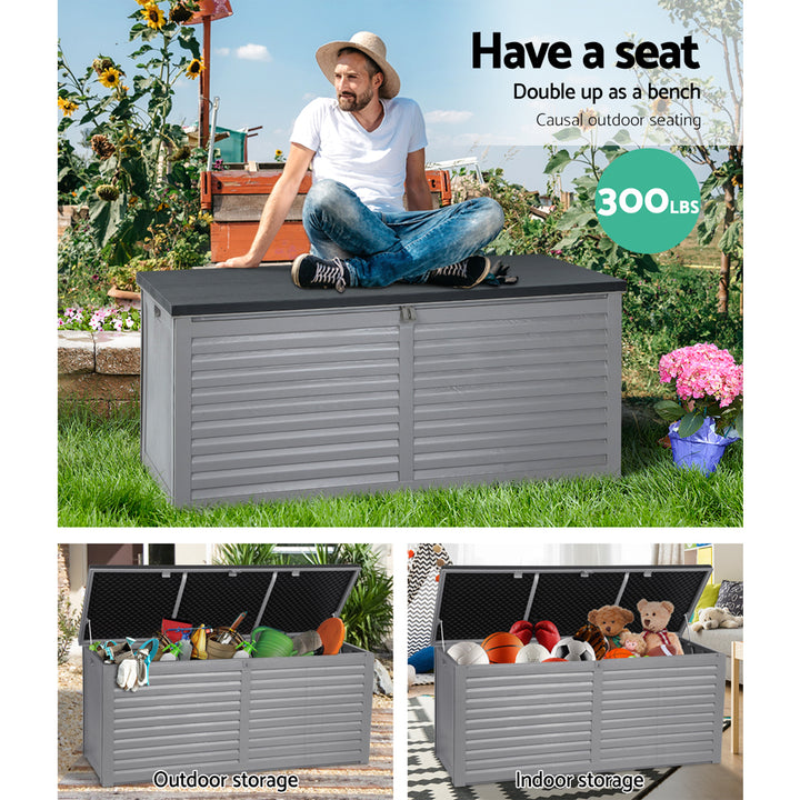 Gardeon Outdoor Storage Box 490L Container Lockable Garden Bench Tools Toy Shed Black